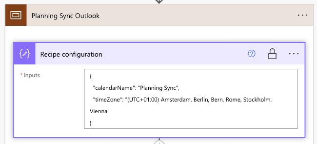 Power Automate recipe calendar name and time zone inputs