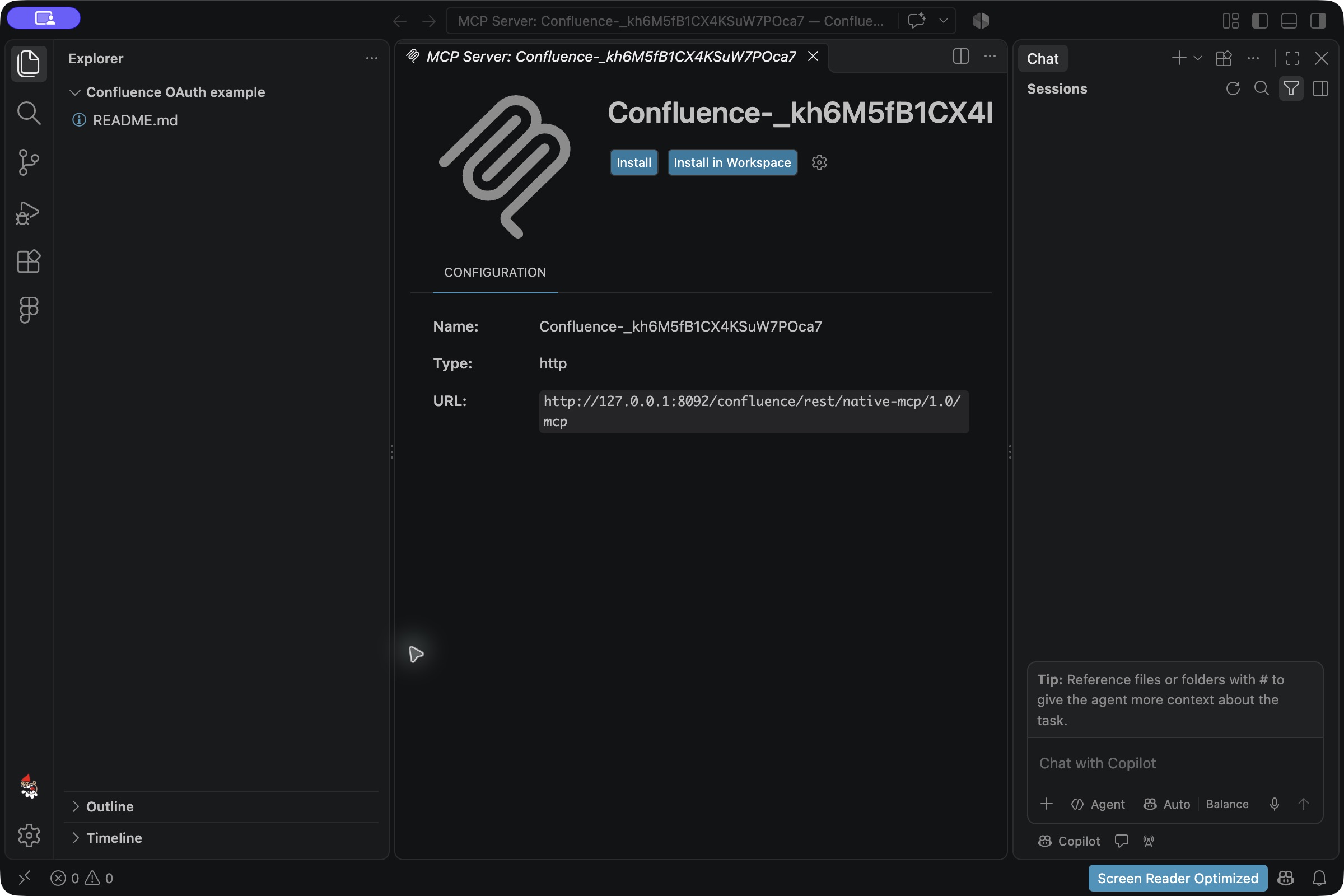 Review the Confluence address and choose Install in VS Code